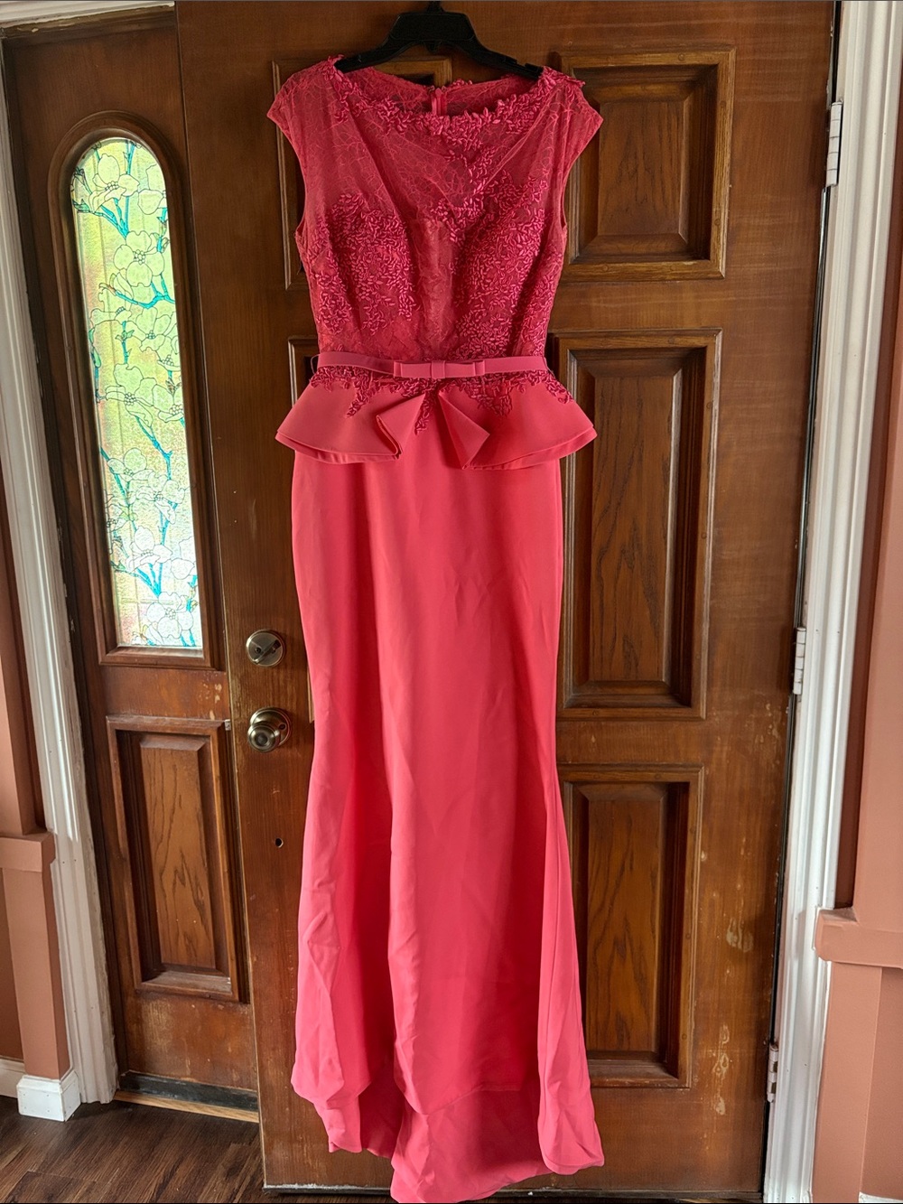 Coral Saiid Kobeisy Lace Peplum Maxi Gown